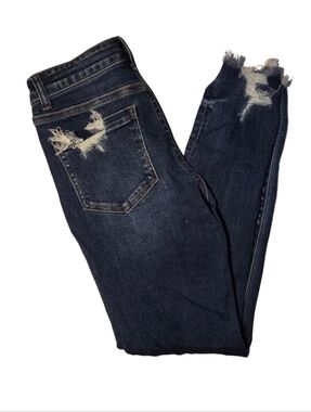 Mica Los Angeles Dark Wash Distressed Raw Hem Skinny Jeans Size 26